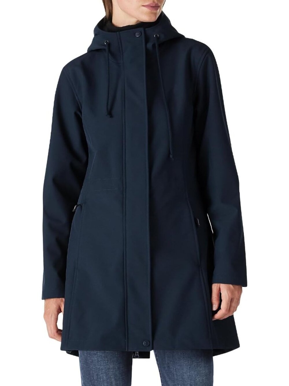 Womens Navy Windbreaker Fleece Lined Softshell Hiking Insulated Rain Parka Coat